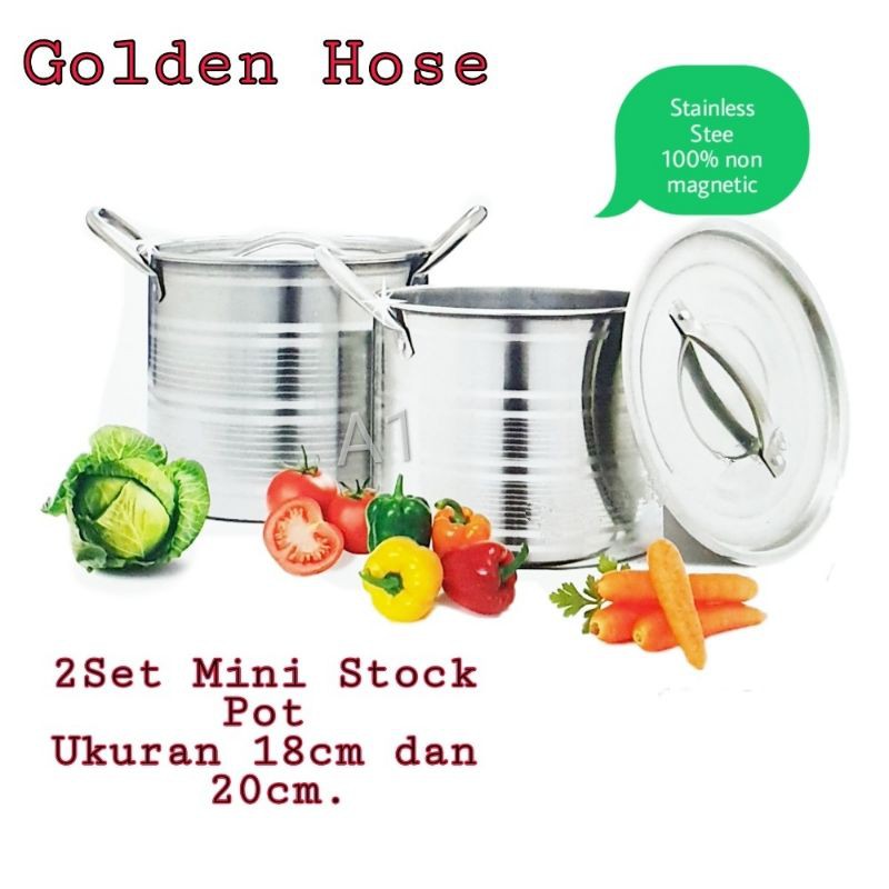 A1 MIni Stcok Pot Panci Set Stainless Steel Golden Hose - 2 Set