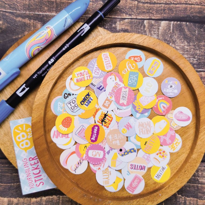 

Sticker journaling seri 1, 88 PCS , sticker Vinyl Waterprooof, sticker bulat warna