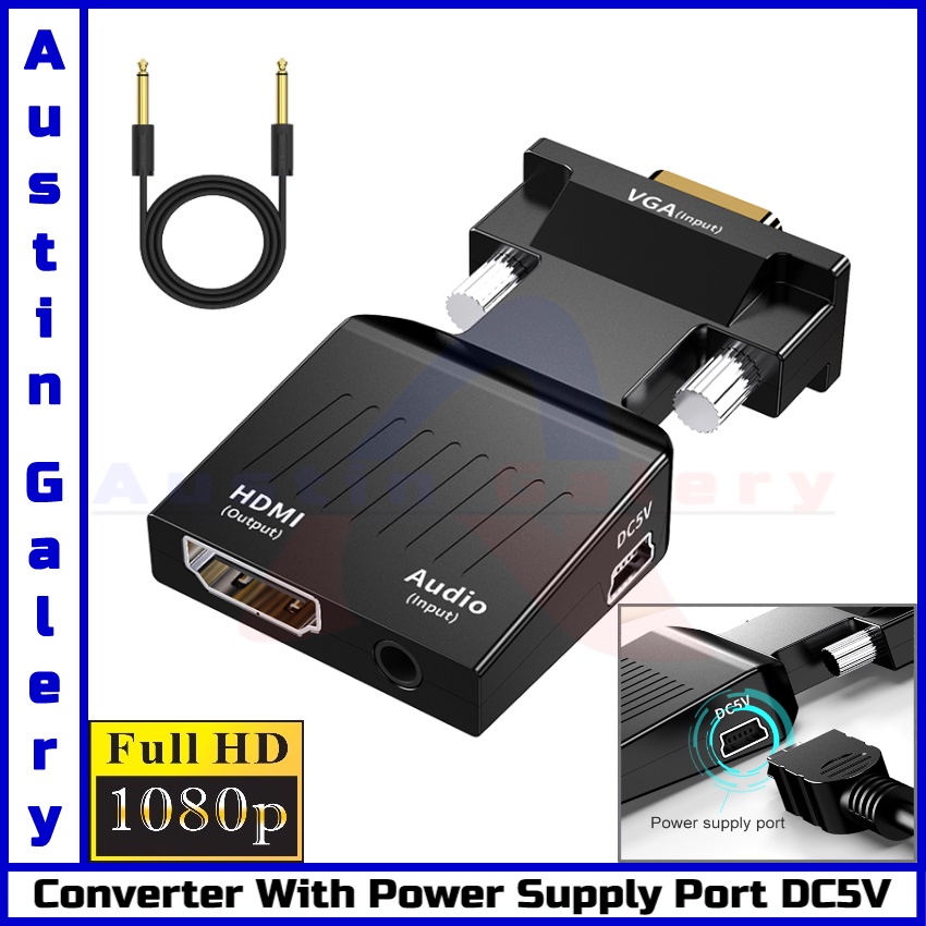 Converter VGA TO HDMI With Port Audio 3.5mm HD1080P / VGA Input TO HDMI Output With Audio Input Untuk PC Laptop HDTV Proyektor