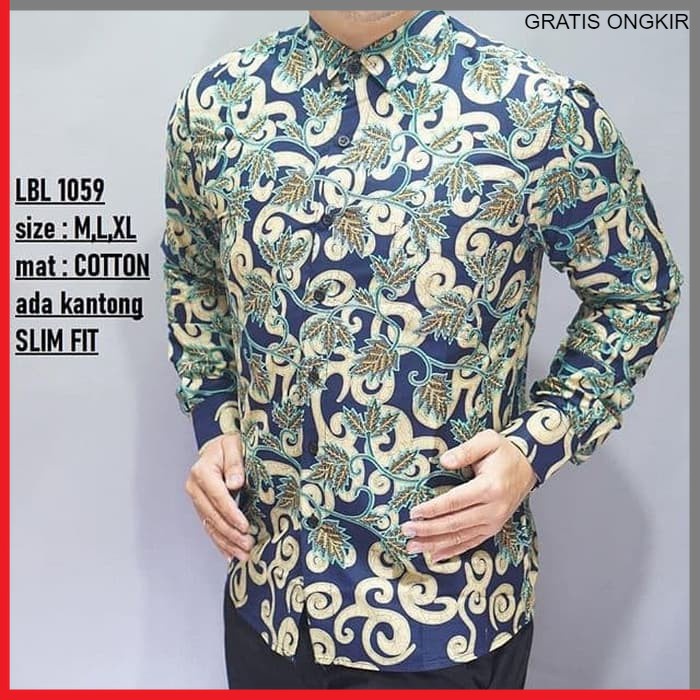 KEMEJA PRIA BATIK LENGAN PANJANG HEM BAHAN KATUN HALUS 40S LBL 1059 BAJU MODERN MEWAH SLIMFIT SLIM FIT BY PENDEK JAKARTA PLATINUM