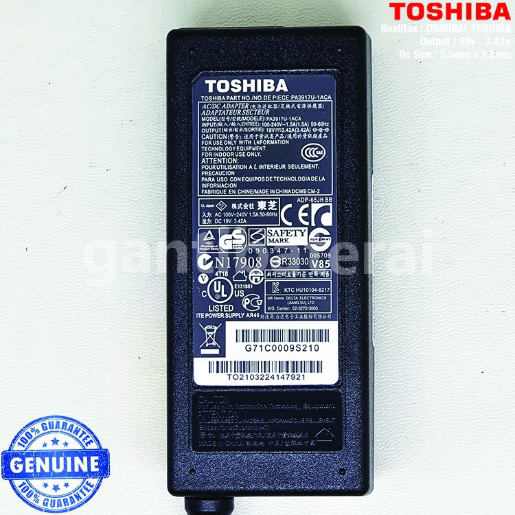 Adaptor Charger Toshiba C800 C800D C840 C840D C850 19V 3.42A
