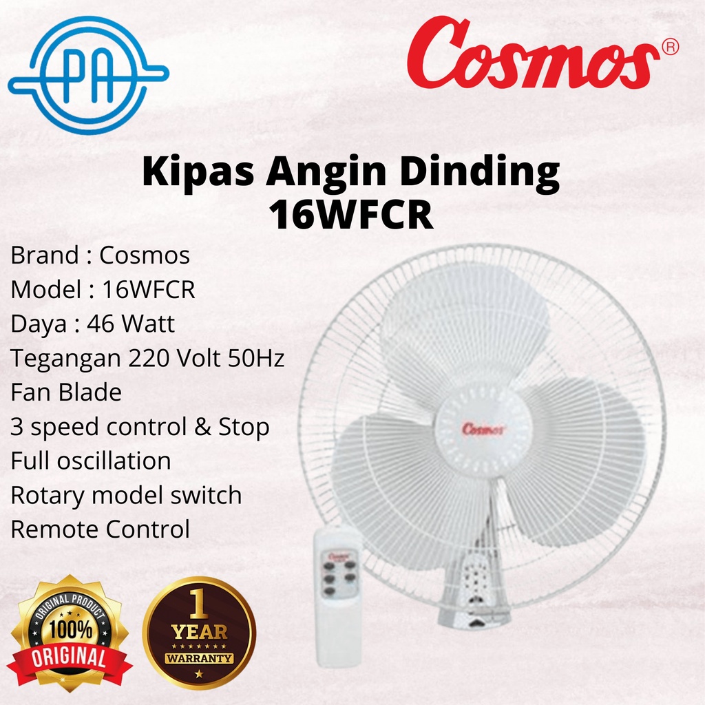 KIPAS ANGIN DINDING COSMOS 16&quot; 16WFCR 16 WFCR WARNA ABU