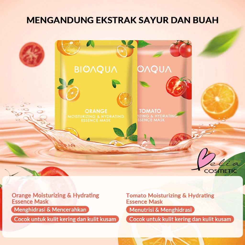 ❤ BELIA ❤ BIOAQUA Masker Sheet Mask Vegetables and Fruits Series Natural Plant Essence Face Mask Masker Naturgo Jerawat/Hydrating/Brightening | BPOM