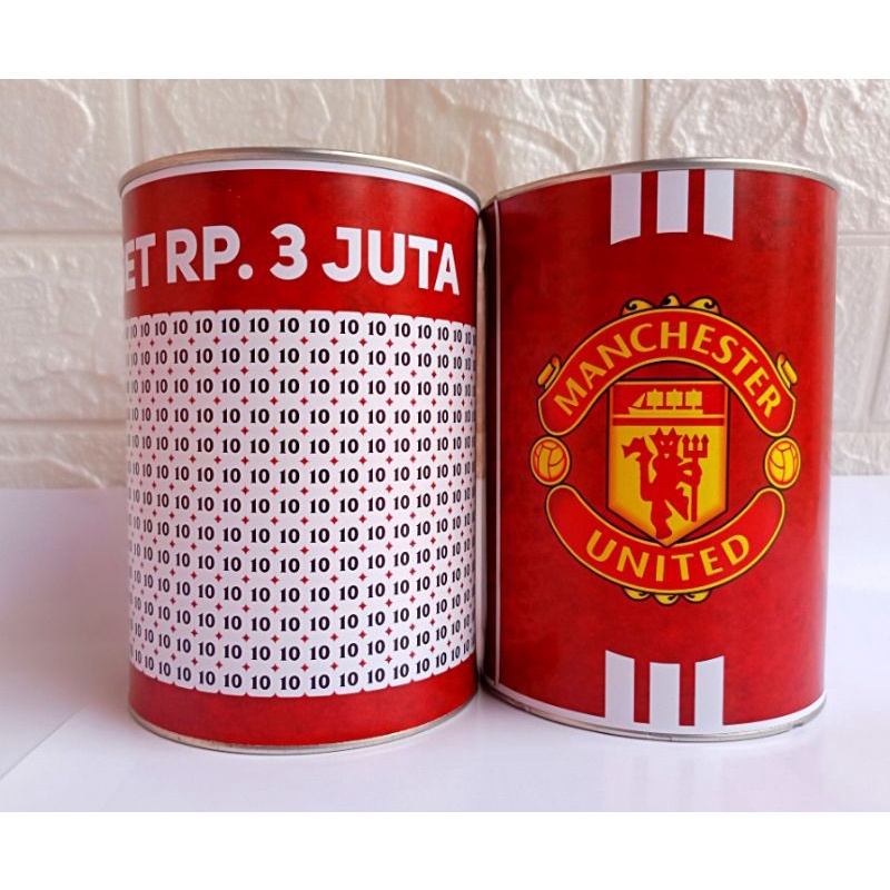 CELENGAN TARGET 3 JUTA PECAHAN 10 RIBU KARAKTER MU BAHAN FULL KALENG BISA BUKA TUTUP UKURAN 14 X 20 