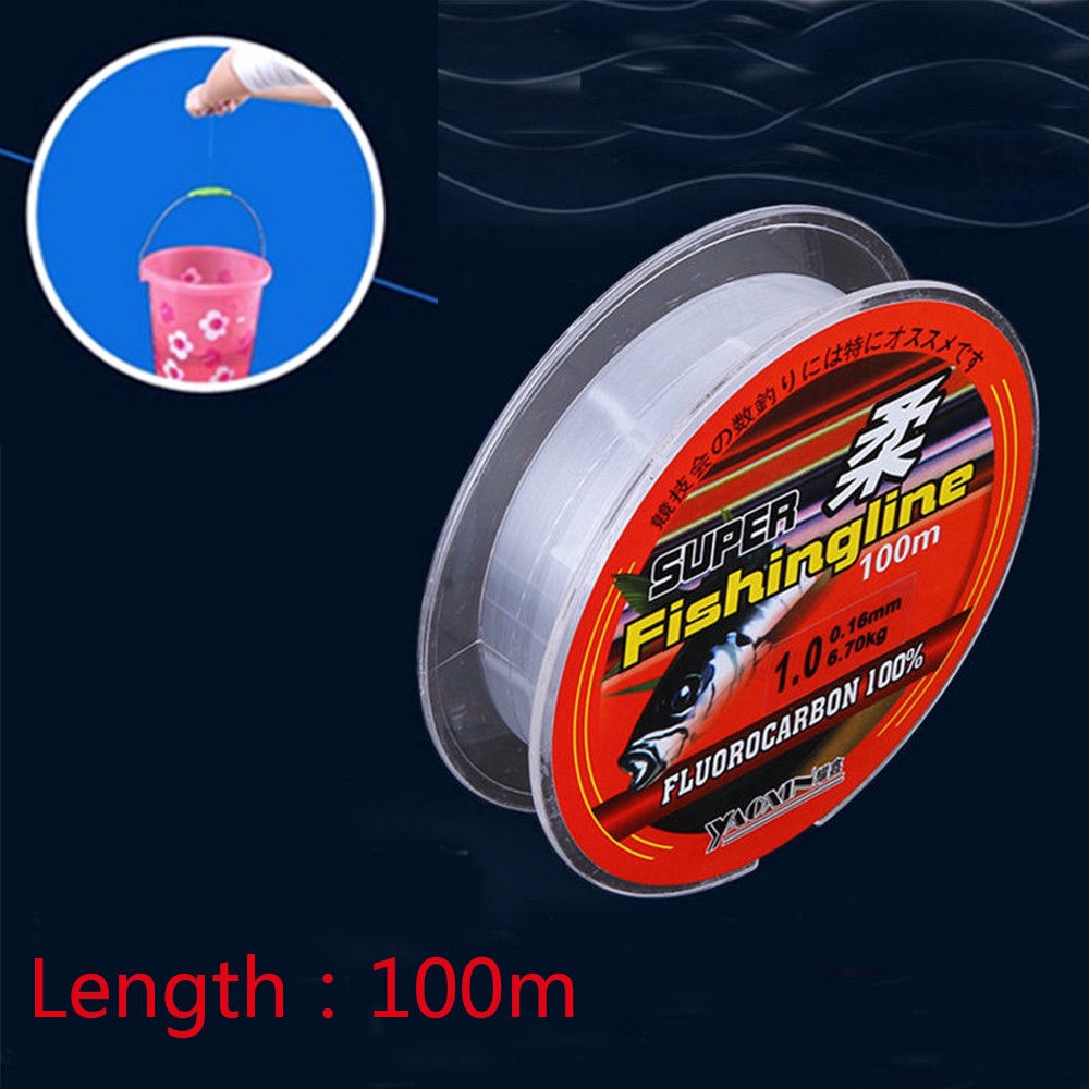 100M Senar Pancing Bahan Nilon Monofilamen 100% Fluorocarbon Ukuran 0.4-8lb