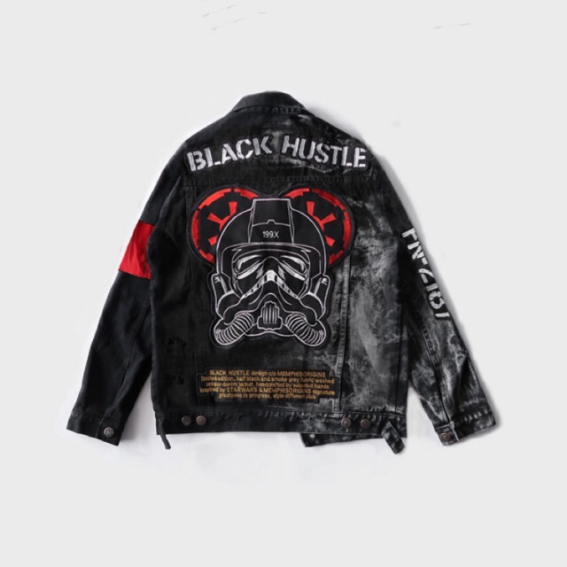 DENIM JACKET (RIPPED) - BLACK HUSTLE