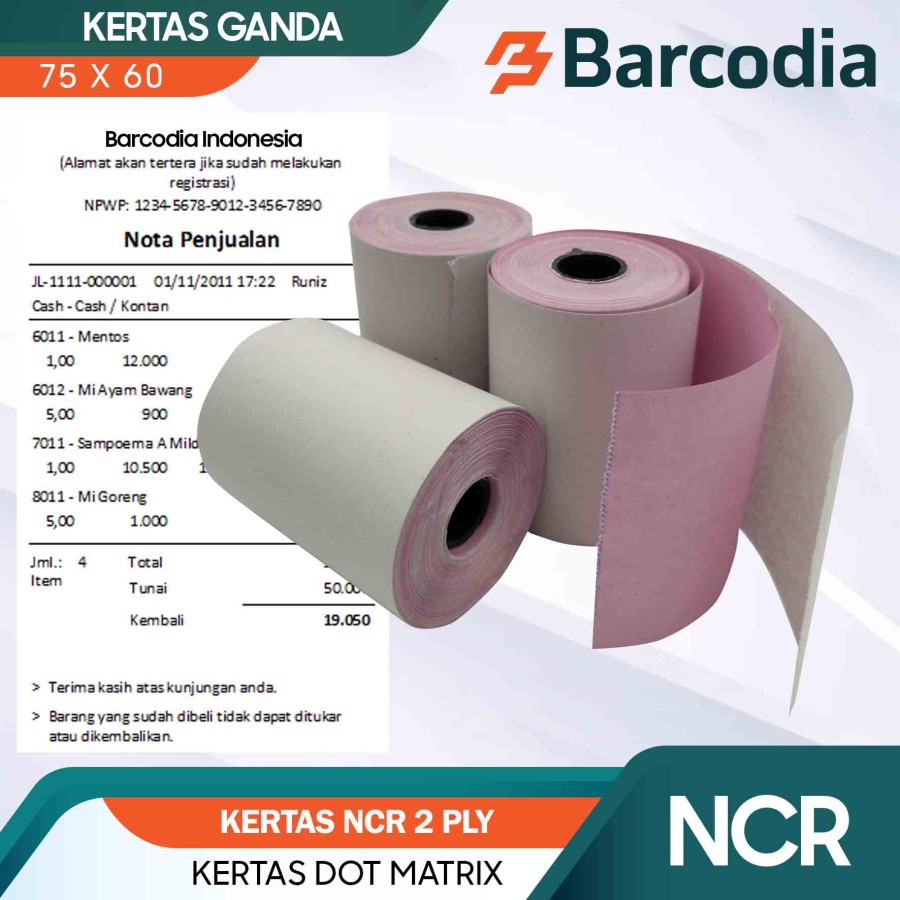 Kertas Struk NCR 2 Ply 75x60mm - Kertas Struk 2 Ply Rangkap 2