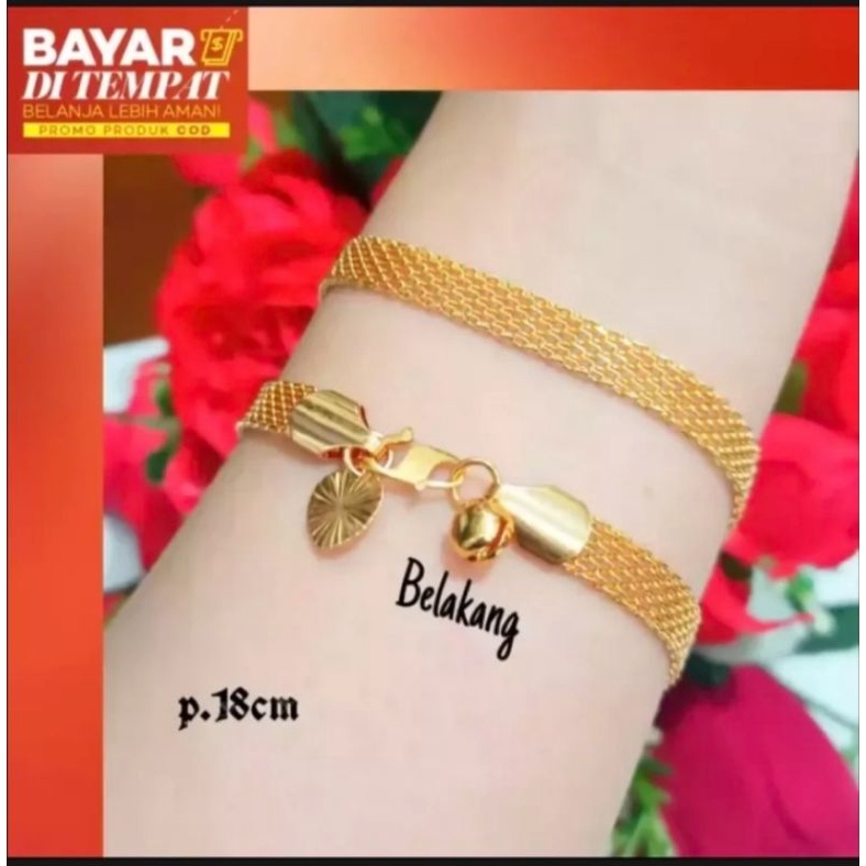 gelang tangan motif tikar gold titanium asli