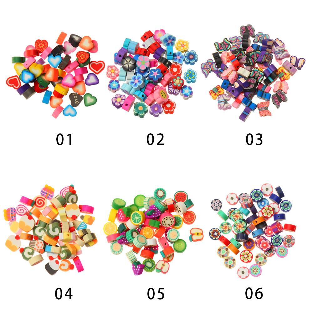 R-flower 50PCS 10mm Blossom Polymer Clay Spacer DIY Kalung Membuat Perhiasan Buah Cinta Hati Plum