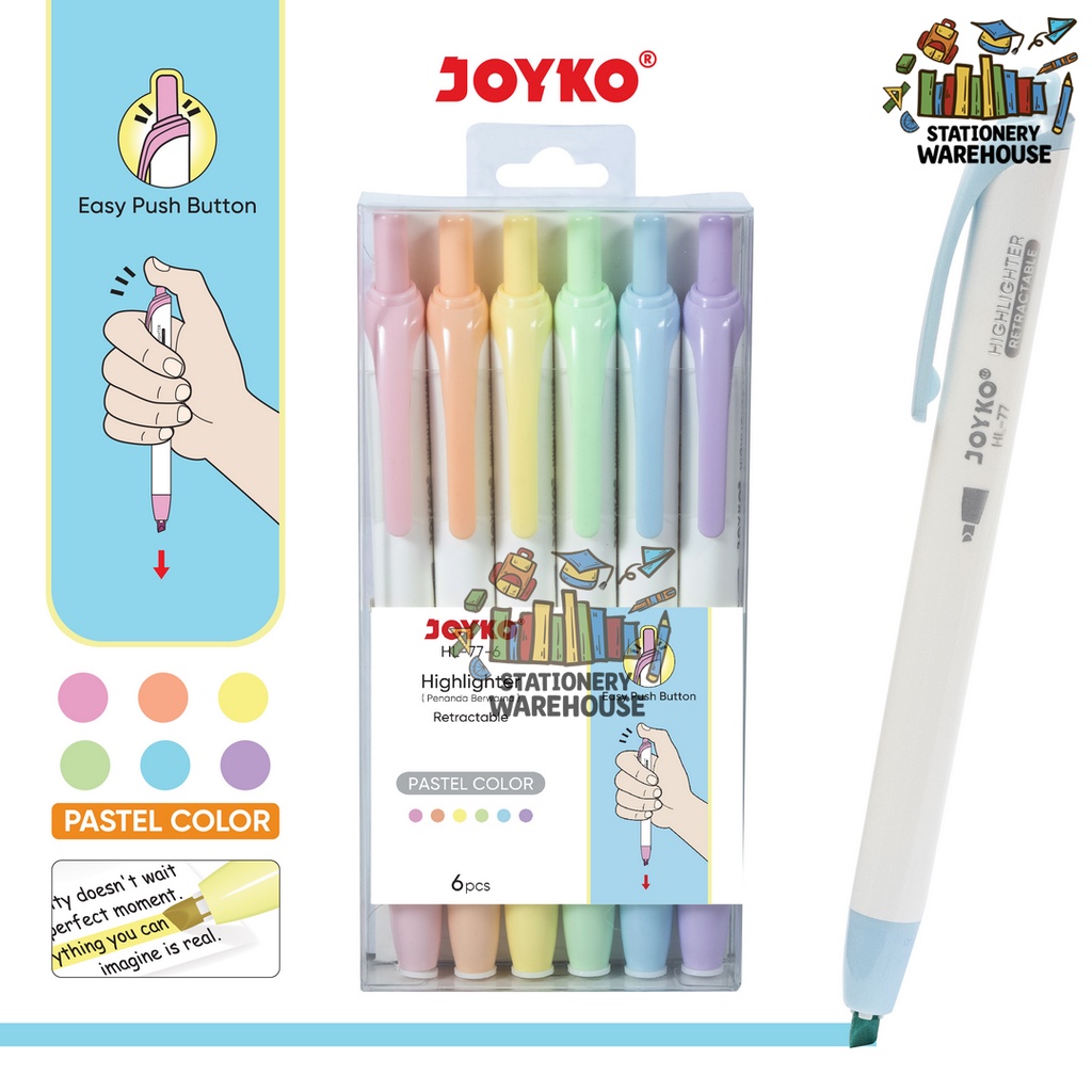 

Penanda Berwarna Highlighter Joyko HL-77-6 Warna Pastel Color