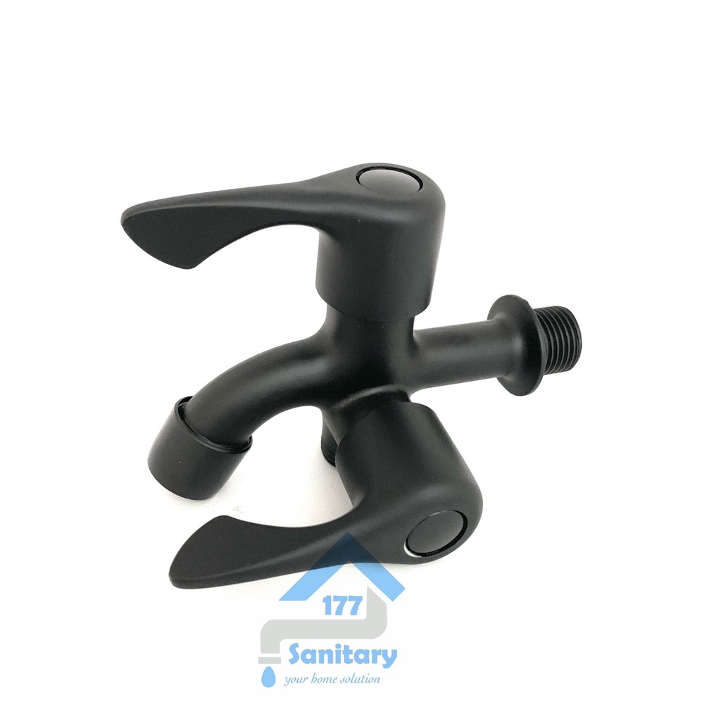 Kran Cabang HITAM Minimalis FKC51BL- Keran air Double Dua Shower black utk bak dan jet shower kloset kamar mandi two way faucet minimalis