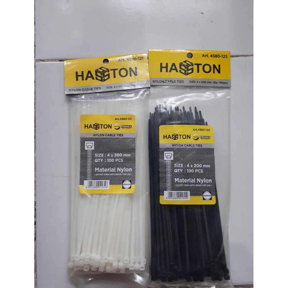 PAKET 2 SET KABEL TIES / CABLE TIES 4 x 200 MM HITAM PUTIH 100 PCS HASSTON