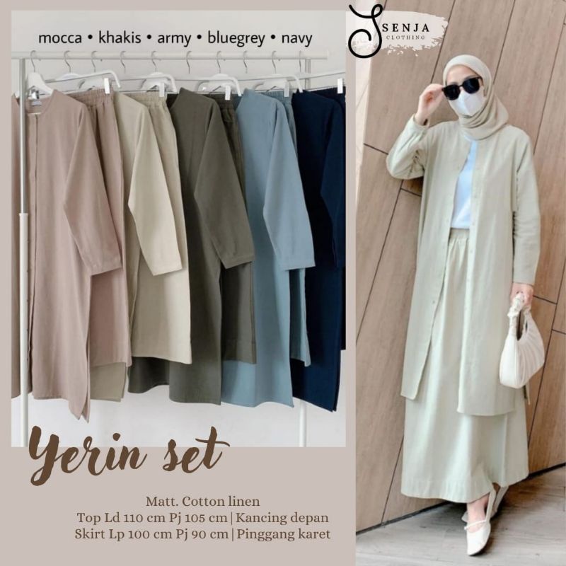 YERIN SET BY SENJA SETELAN WANITA LINEN LONG CARDIGAN + ROK