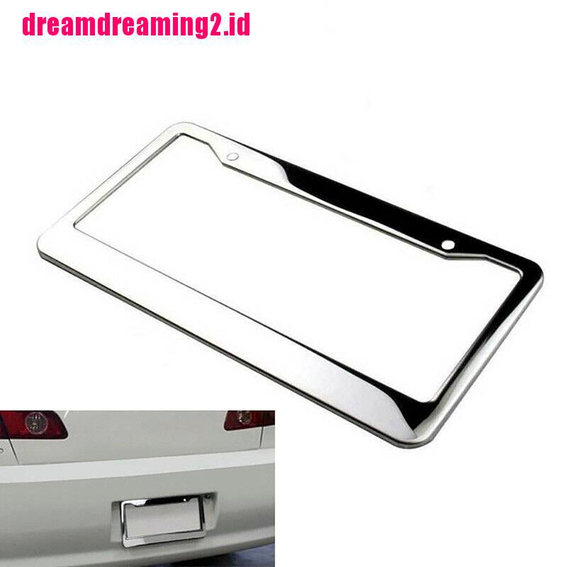 （✔✔❤1pc Frame Plat Nomor Kendaraan Bahan Stainless Steel Lapis Krom Dengan Tutup Sekrup