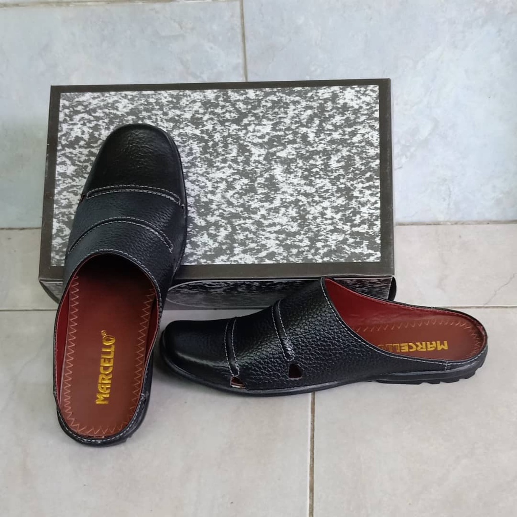 Sepatu Selop Pantofel Hitam Pria - Sepatu Bustong Pria Kulit Asli SL 002