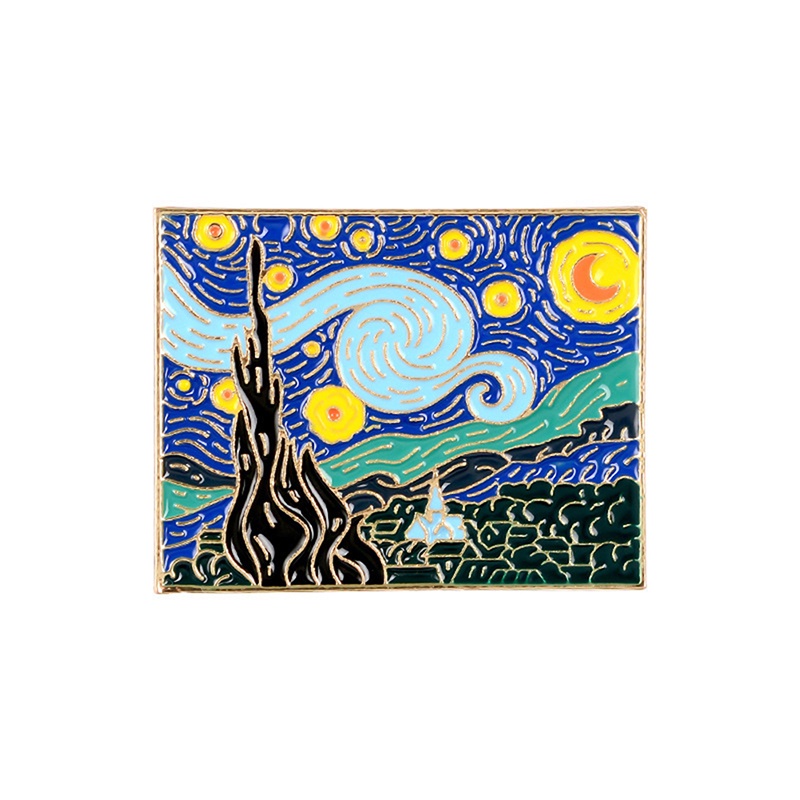 Bros Pin Desain Lukisan Starry Sky Van Gogh Masterpiece Romantis