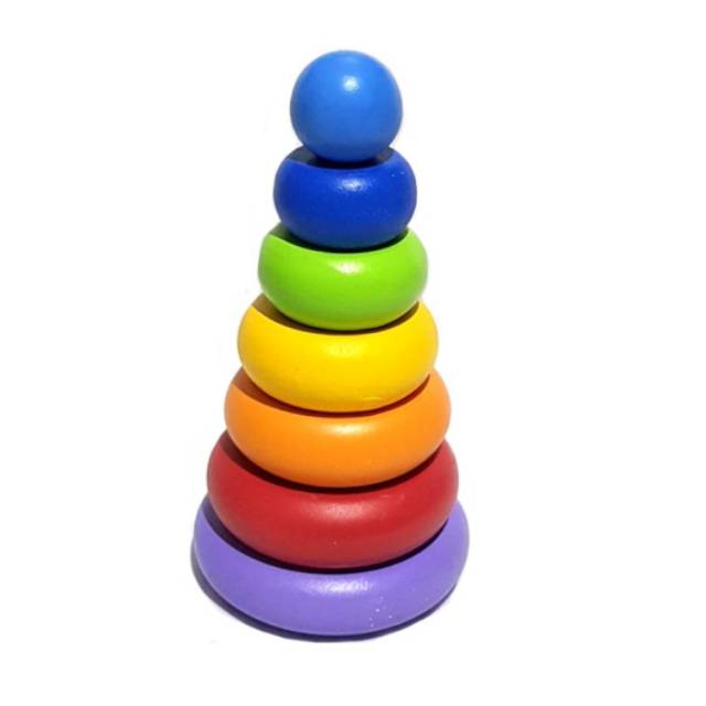 Mainan Edukasi Kayu Rainbow Tower Menara Donat Ring Donat