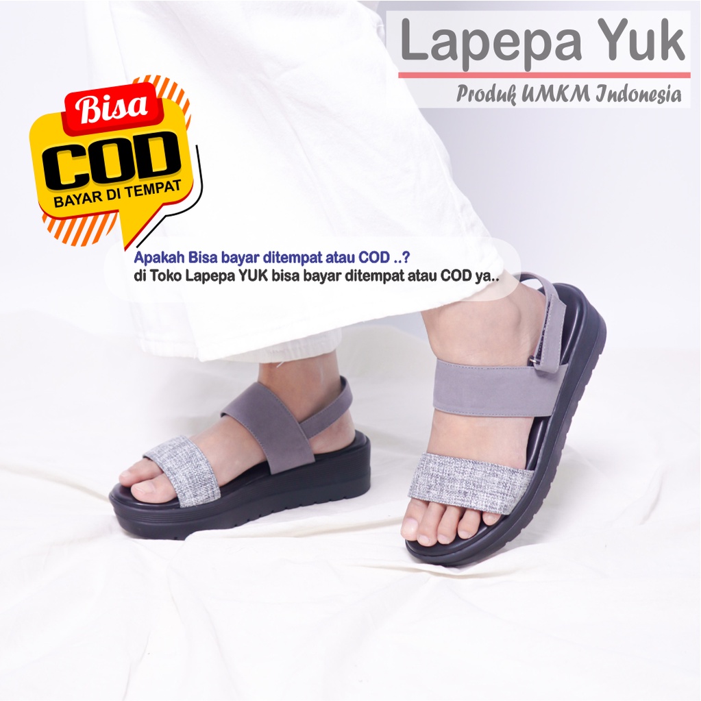 LAPEPA YUK -  Sepatu Sandal Wanita Wedges GHEA COLOR Model Ban dua Tali Strap belakang Hak Tinggi Sole 4 cm Spatu Sendal Gunung Cewek  Size 36 37 38 39 40 Warna GREY Abu-abu Cewe Kekinian Premium Terbaru Shoes Ori Original Mall Official Store Promo