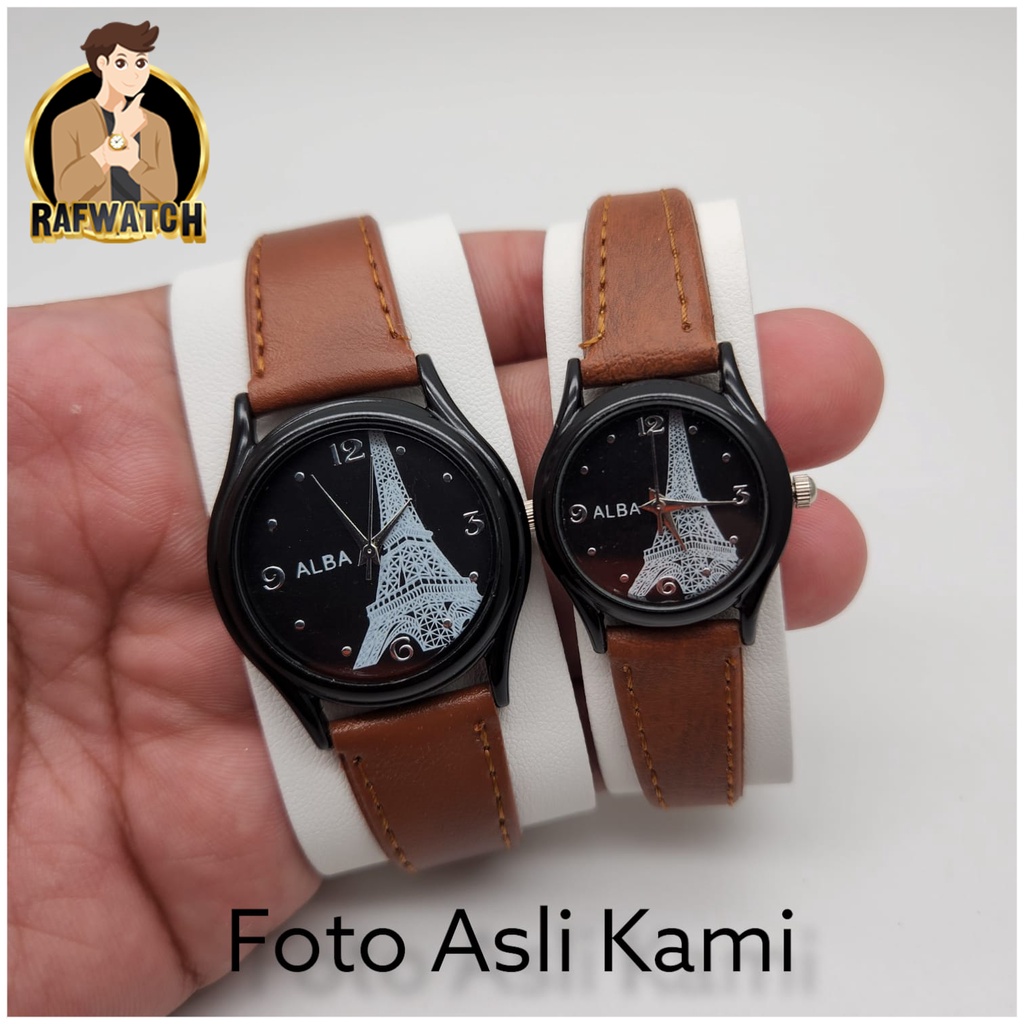 Jam Tangan Alba Kulit Vintage Casual Motif Paris Unisex