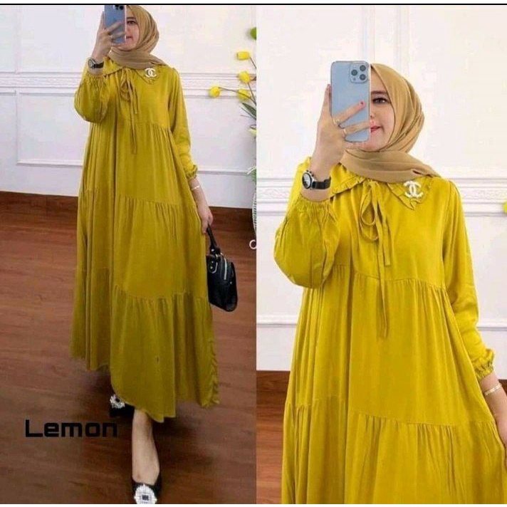 Gamis Terbaru Velove Susun Jumbo Polos Rayon Premium Dress Wanita Susun Lengan Panjang Baju Wanita Busui Kekinian LD 120 cm