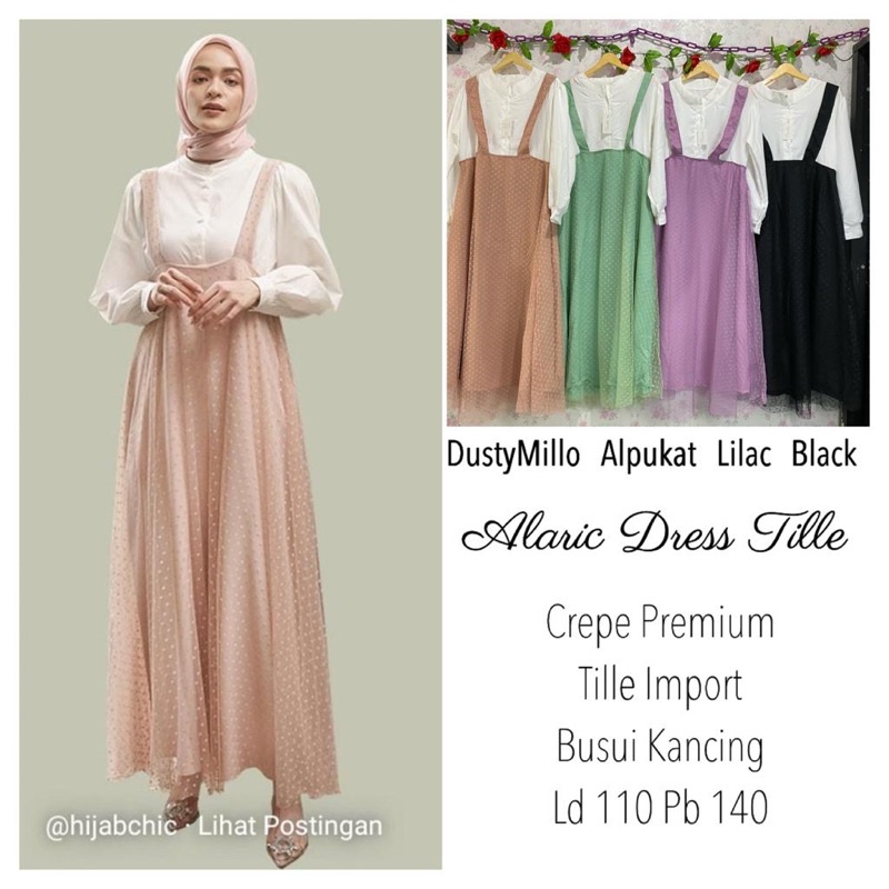 PROMO RAMADHAN SALE ! ! Alaric Dress Tille Dot Import With Crepe Premium  Ld 110 Pb 140