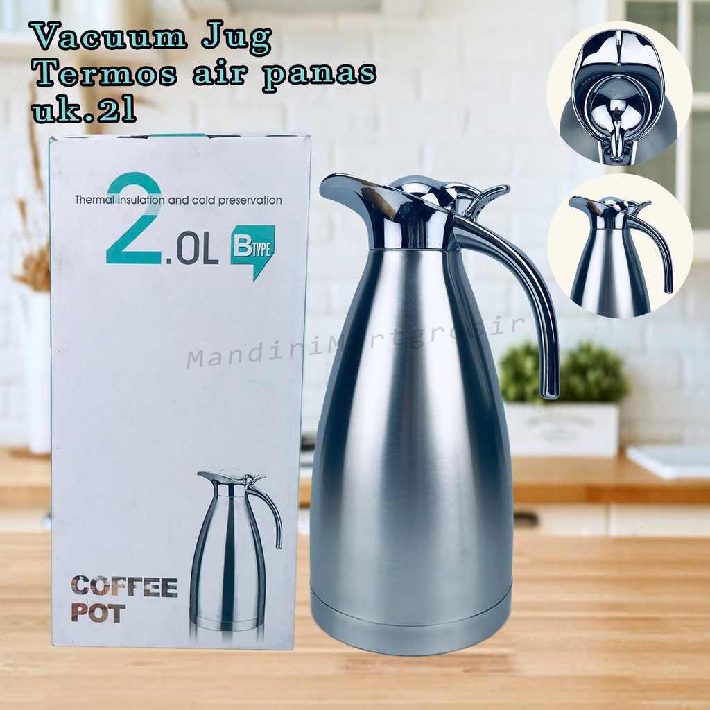 Termos Air Panas *vacuum Jug * Vacum Coffee * warna silver * 2 Liter