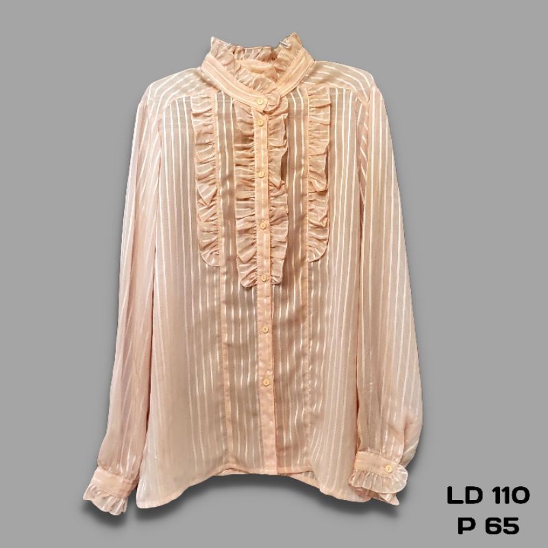 baju kemeja blouse formal lengan panjang pita dasi rempel kancing salem peach pink salmon korea mura