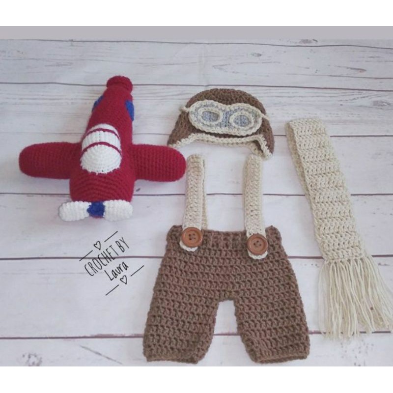 kostum Bayi Pilot / Baju rajut bayi / Properti fotografi