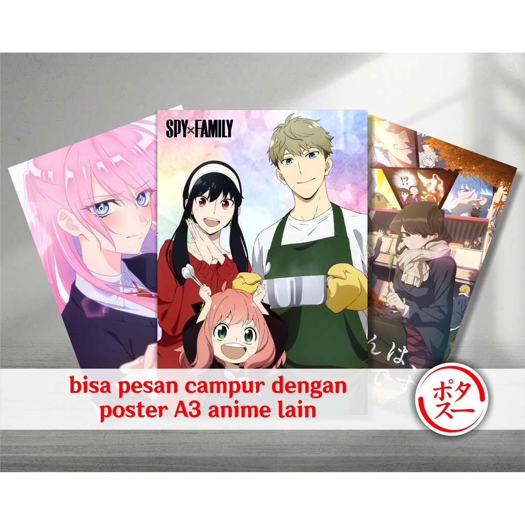 Koleksi Poster A3 Anime Paripi Koumei - Eiko - Spy X Family - Kawaii dake Shikimori - Komi-san - Anya