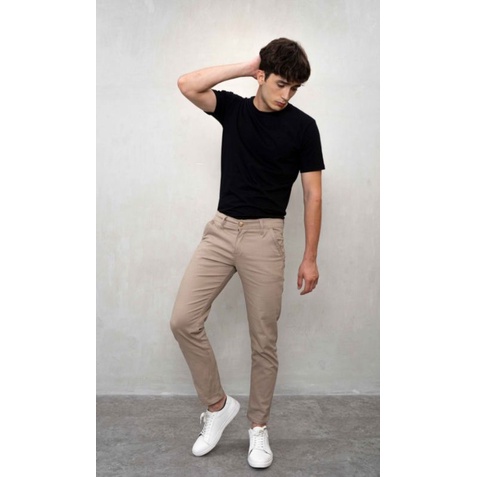 CELANA CHINO Panjang pria Slimfit KERJAHARIAN Santai Casual Formal Hitam Abu Cream Mocca Size 27-38