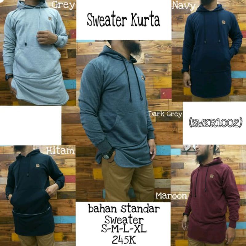 Sweater Kurta Hoodie Al Amwa Premium - Sweater Hoodie Pria - Maroon Hitam Abu Navy
