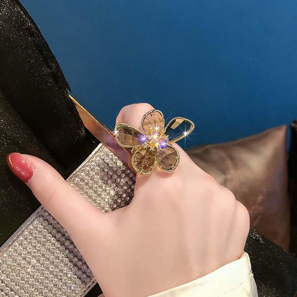 Mxbeauty Cincin Jari Mewah Elegan Hadiah Bunga Untuk Wanita Fashion Berlian Imitasi Perhiasan Yang Dapat Disesuaikan