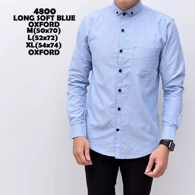 Kemeja Polos Pria Lengan Panjang Kasual Formal Hitam Navy Softblue Maron Ukuran M L XL