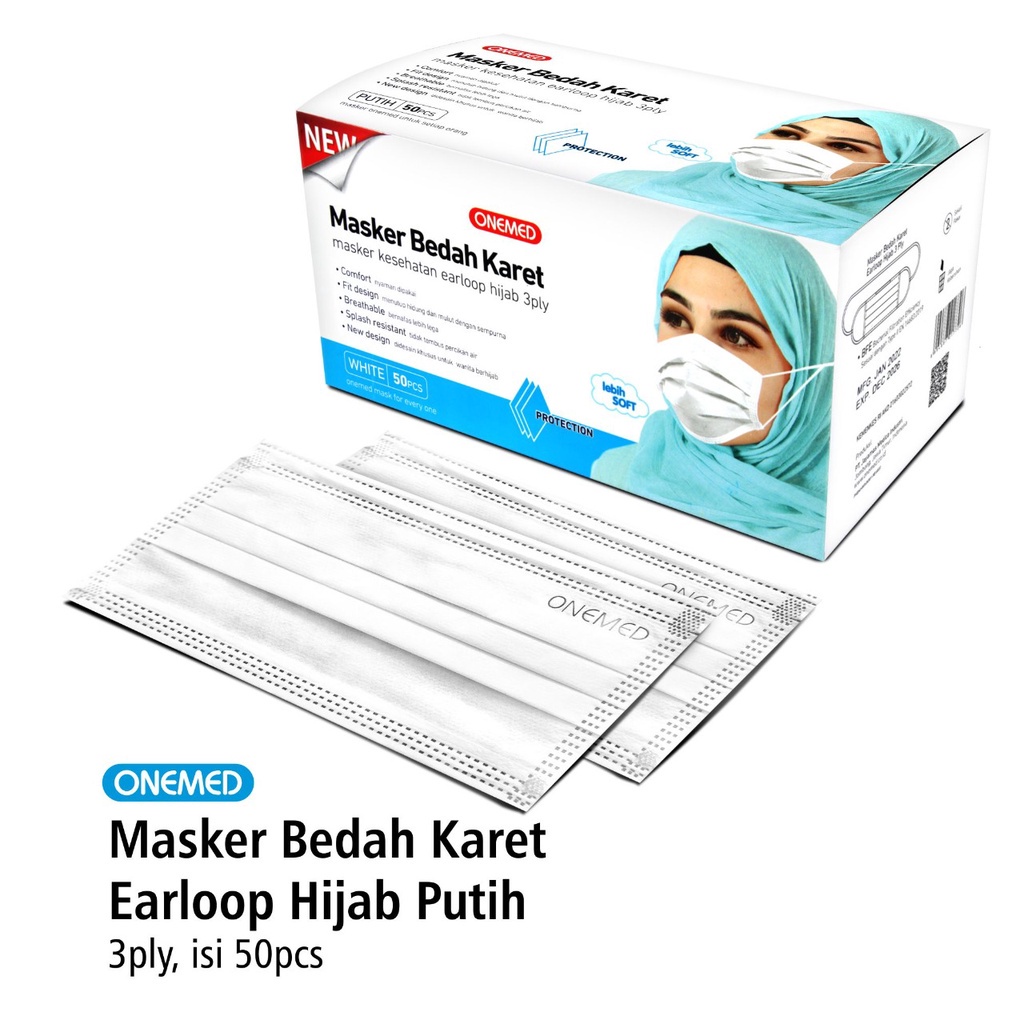 Masker Jilbab Putih OneMed box 50pcs OJB