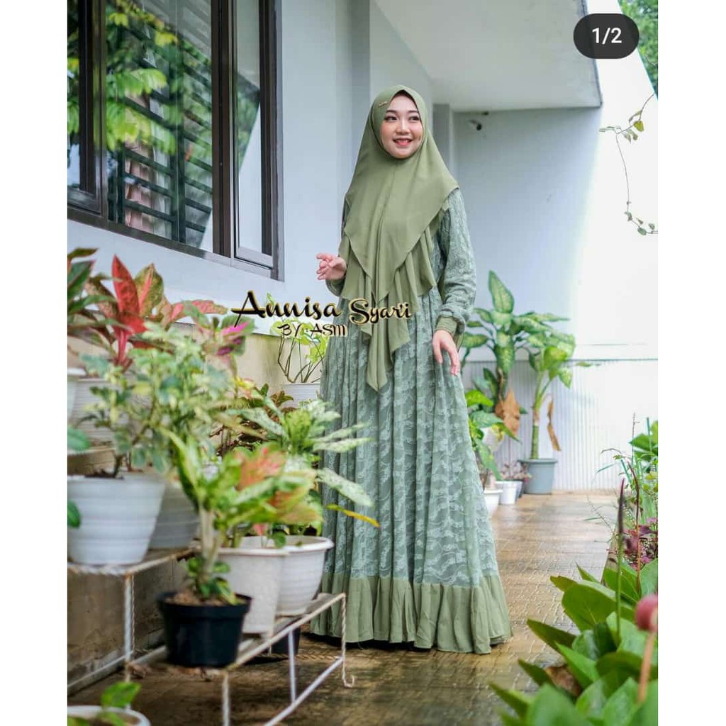 Gamis Annisa Syari BY ASM Brukat Remaja Untuk Kondangan Dress Muslim Wanita Terbaru Babydoll Cantik