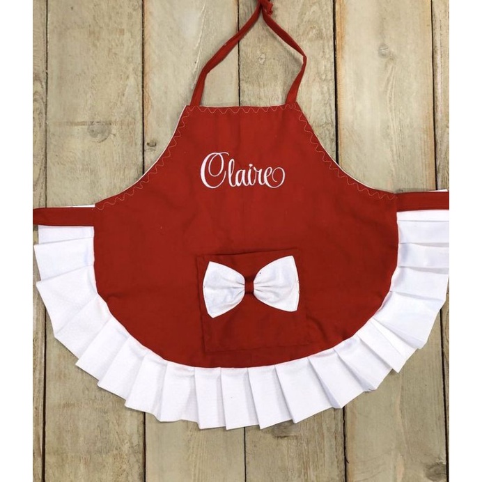 Celemek Apron Anak dan Dewasa Renda Cuztom Free Bordir Nama / gambar