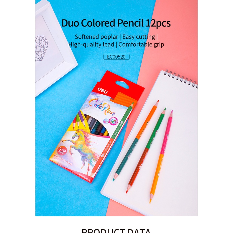 

Pensil Warna 24 DELI Dual Colorun Warna Panjang - EC00520