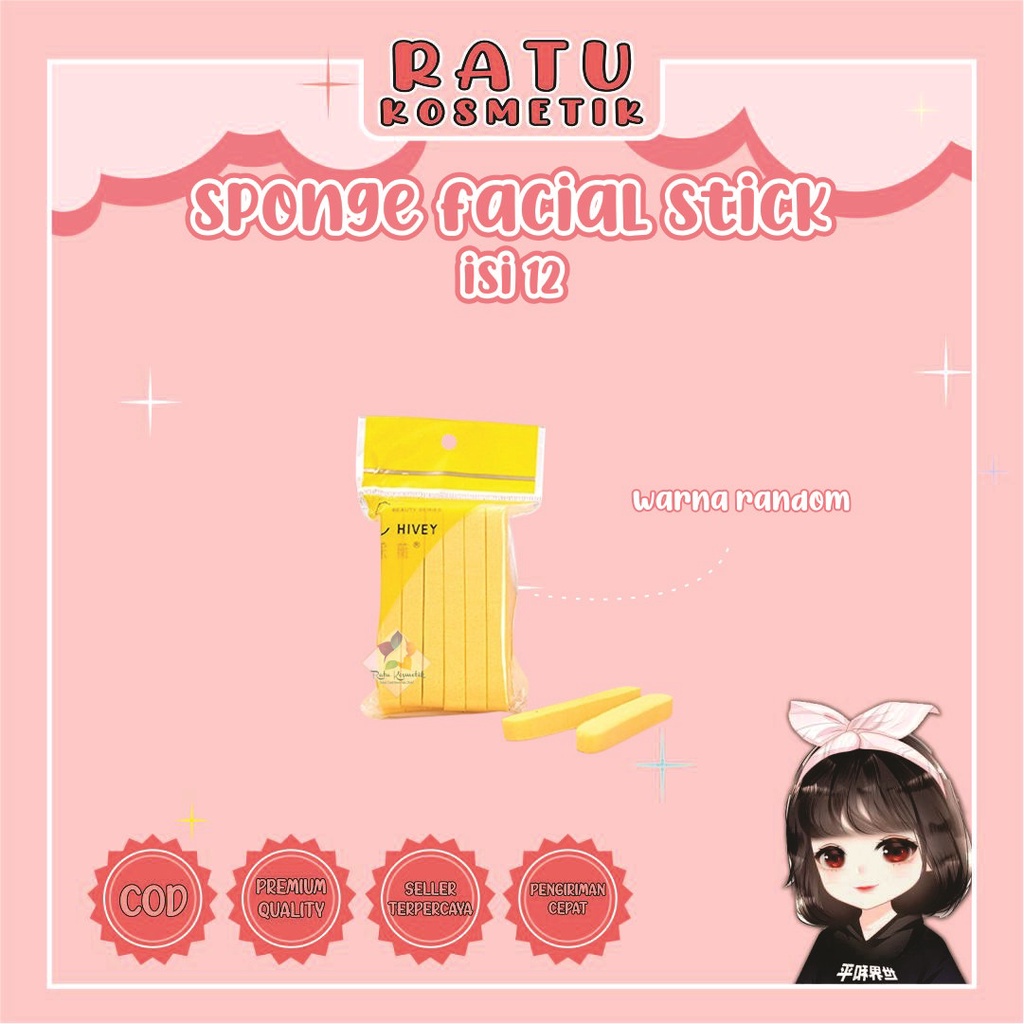 ❤ RATU ❤ Sponge Facial Stick 12 Batang | Spons Kentang Hivey | Spon Stik Kering Cuci Wajah