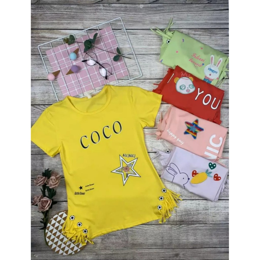 Kaos Anak Perempuan Usia 1 tahun - 9 tahun / Baju Anak Perempuan Lengan Pendek / 100% cotton import