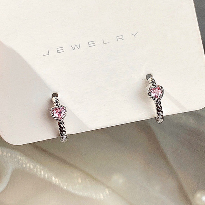 Anting Bentuk Hati Bahan Zirkon Warna Pink Untuk Wanita
