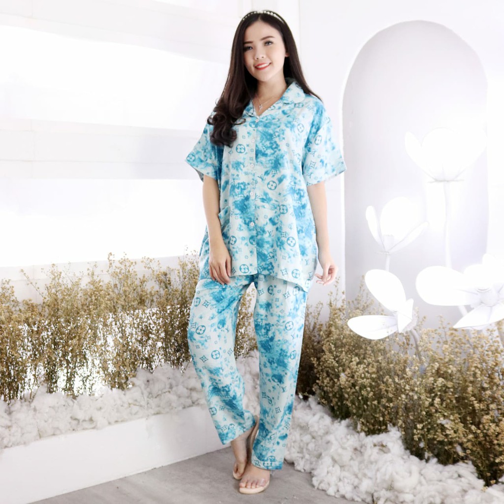 Setelan piyama baju tidur wanita CP aznah bahan rayon real pic