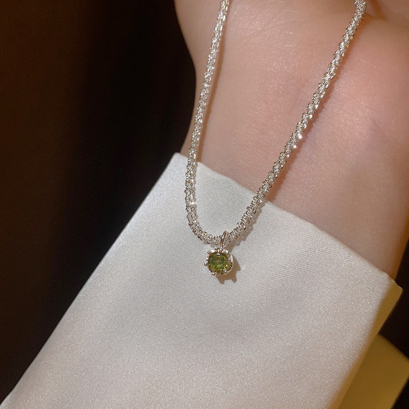 Roselife Kalung Rantai Sterling Silver 925 Dengan Liontin Batu Emerald Vintage Klasik Untuk Wanita