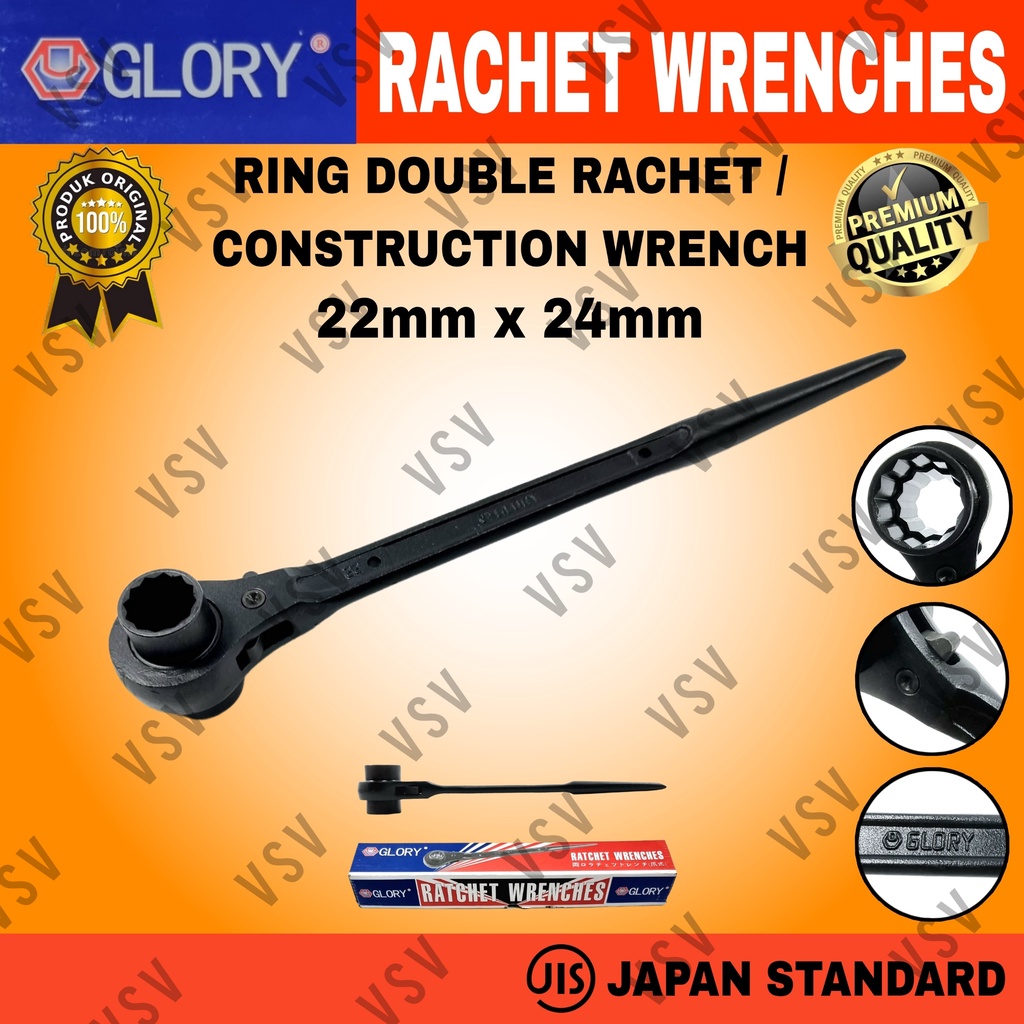 Kunci Ring Double Rachet 22x24mm Kunci Skafolding Construction Wrench Sok Rachet