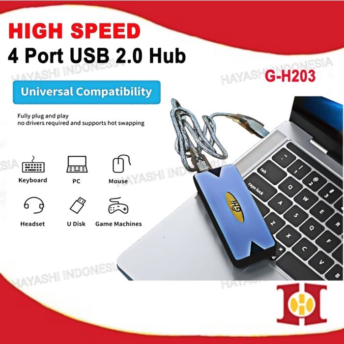 USB2.0 Hub 4 Port Desktop High Speed Data Memory Komputer Laptop PC