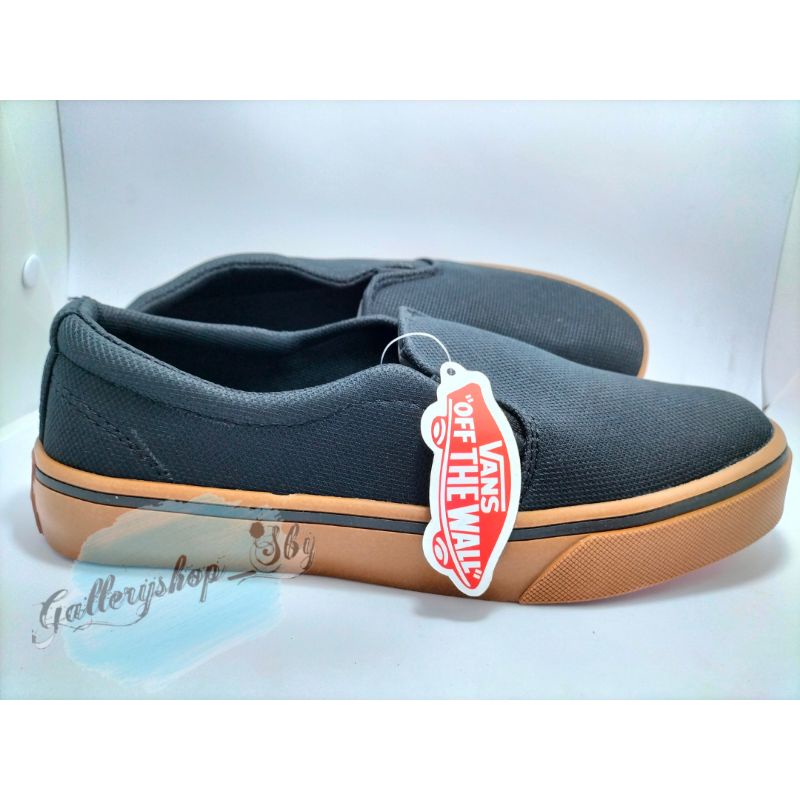 Sepatu Vans Slip On Black Gum Hitam Karet Sneakers Casual Sekolah Kerja Kuliah Formal Murah Awet