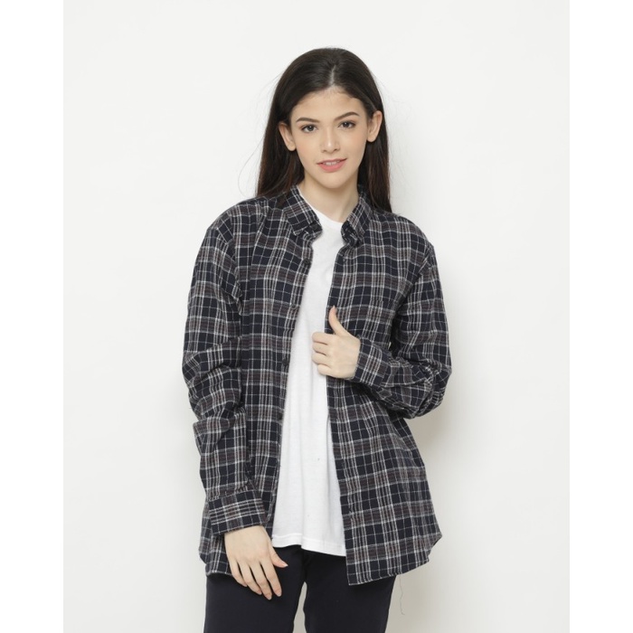 Baju Kemeja Pria Erigo Flannel Vinzaf Navy halus K4U8 branded model terbaru berkualitas kekinian fas