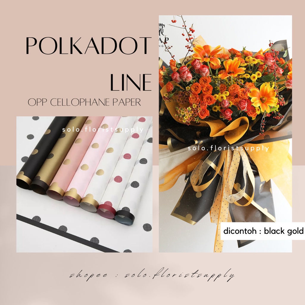 Jual Flower Wrapping Polkadot Line Color Cellophane Kertas Buket Dots