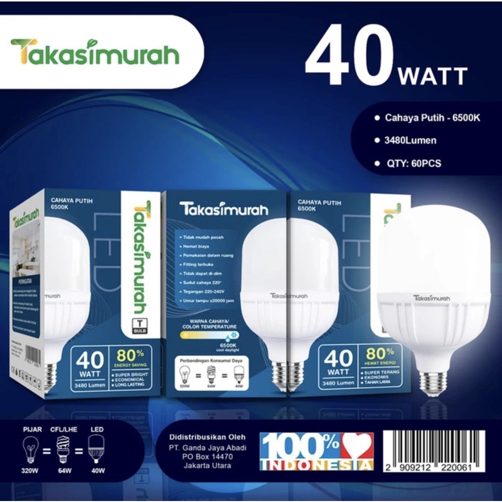 Lampu LED T Bulb TAKASIMURAH 40W