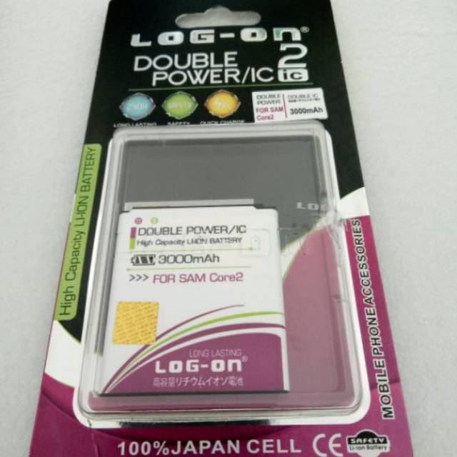 BATERAI SAMSUNG CORE 2 G355H MERK LOG ON DOUBLE POWER IC BATRE BATERE BATTERY SAMSUNG CORE2 G355
