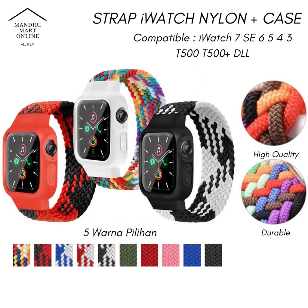 Strap Apple Watch Nylon With Case Series 7/SE 6/5/4/3/2/1 Tali iwatch Nilon 38mm/40mm/41mm/42mm/44mm/45mm Dengan Case Pelindung Jam